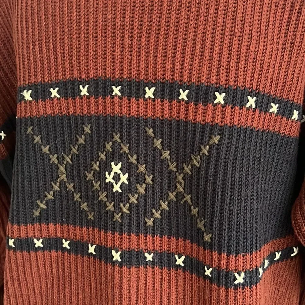 Men’s M Robert Bruce vintage Thick chunky knit sweater hand stitched detail